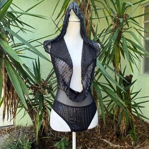 Allure Black Sheer Hooded Sequin Bodysuit